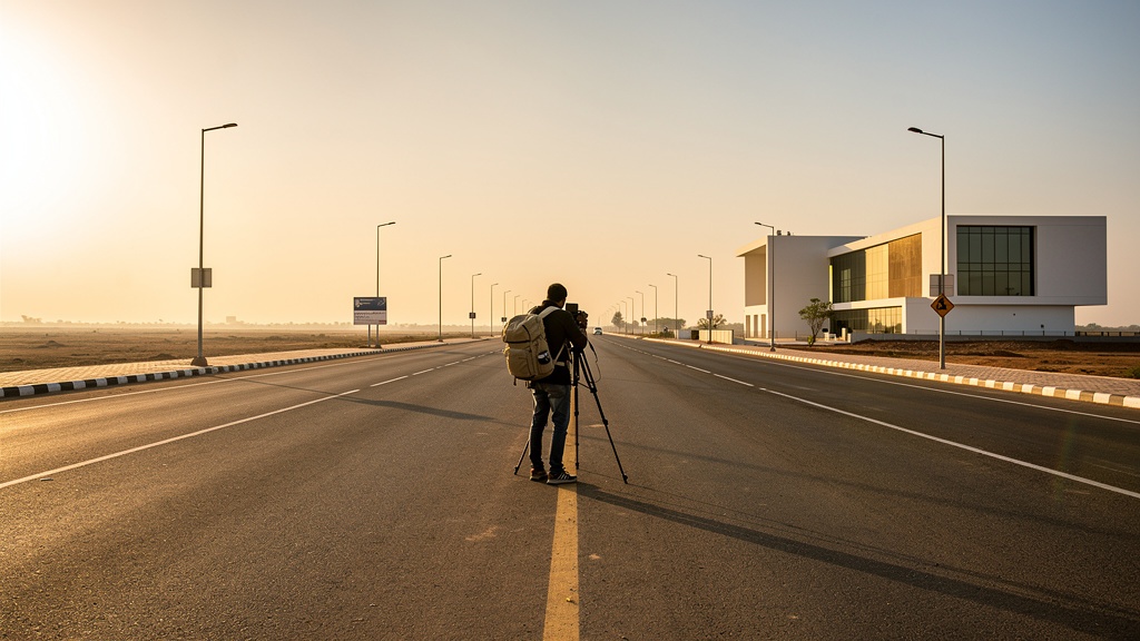 A photographer capturing the open landscape of Dholera