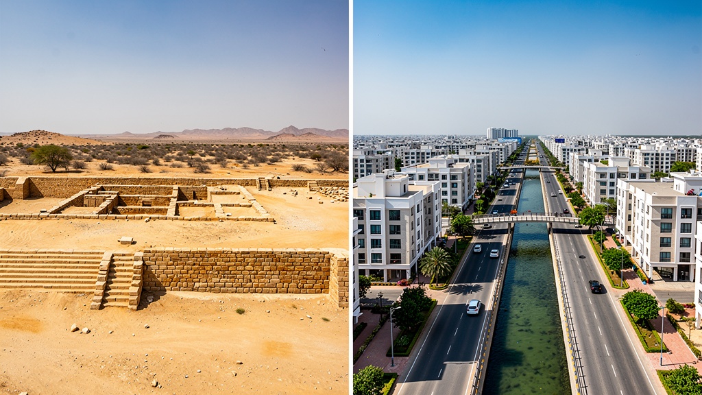 Comparison of ancient Dholavira ruins and modern Dholera smart city