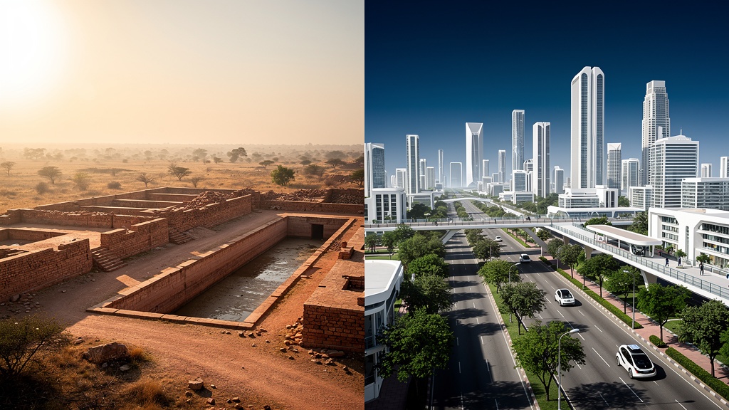 Ancient Lothal contrasted with a modern smart city