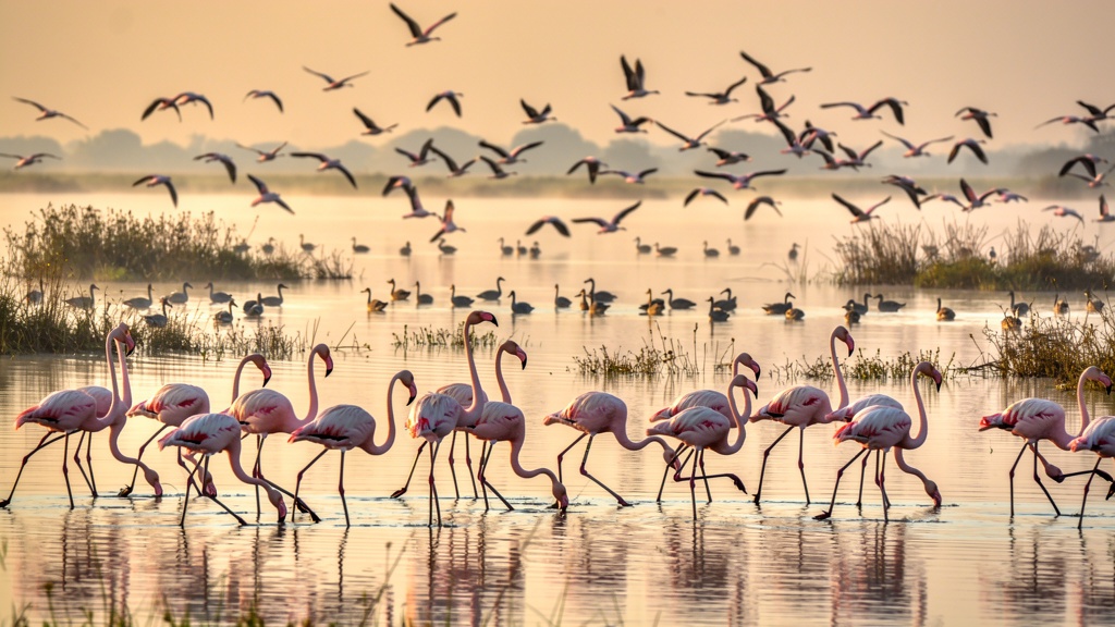 Flamingos at Nalsarovar Bird Sanctuary